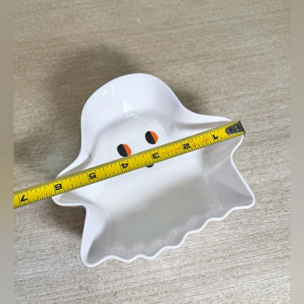 NWOT Halloween Ghost Shaped Dish Candy Dish White Orange Decor White Plastic